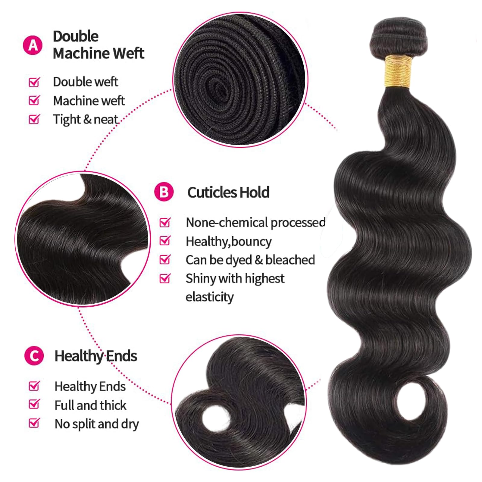 Boopwine Body Wave Bundles 16-inch close-up reveals full-bodied texture and natural color