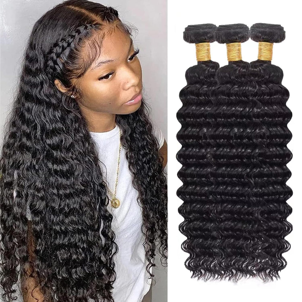 Boopwine Deep Wave bundles 14-inch natural black for smooth, voluminous everyday wear.
