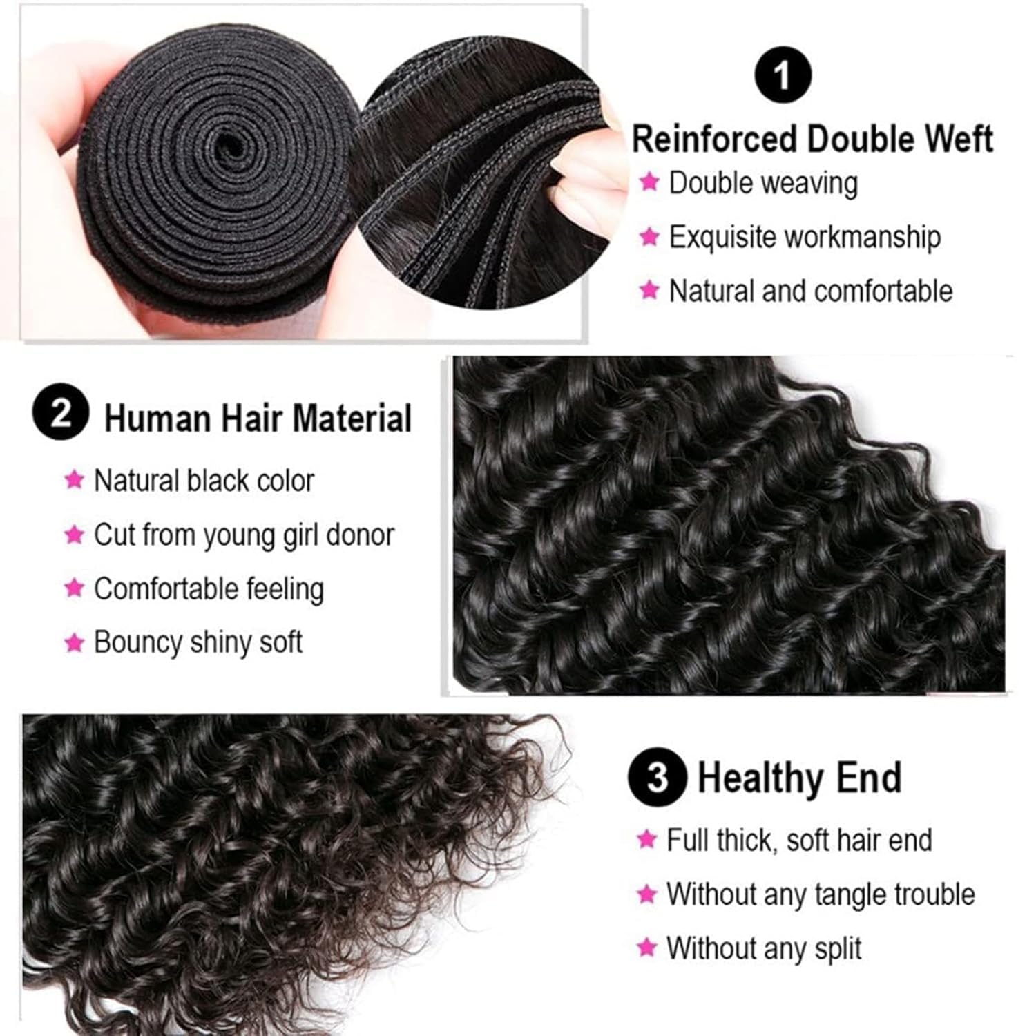 Boopwine Deep Wave bundles 18-inch natural black for dramatic, natural movement.