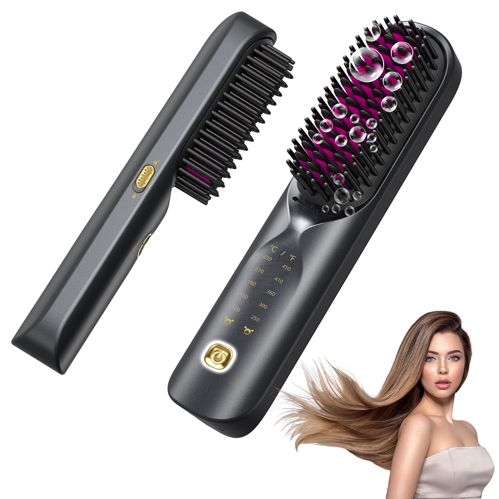 Bopcal cordless hair straightener brush in travel size for on-the-go styling