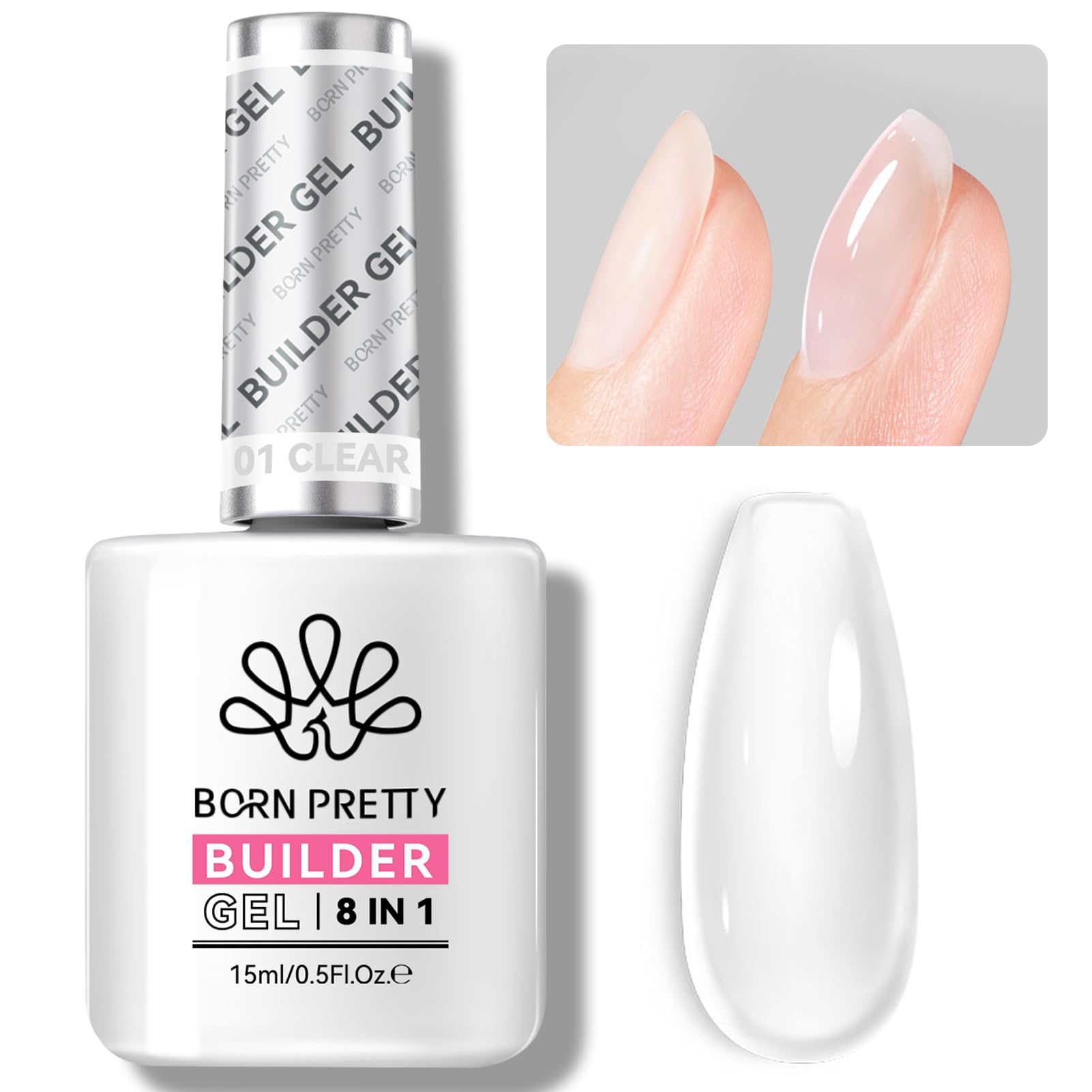 Born Pretty builder gel 8-in-1 bottle with built-in brush for smooth application.