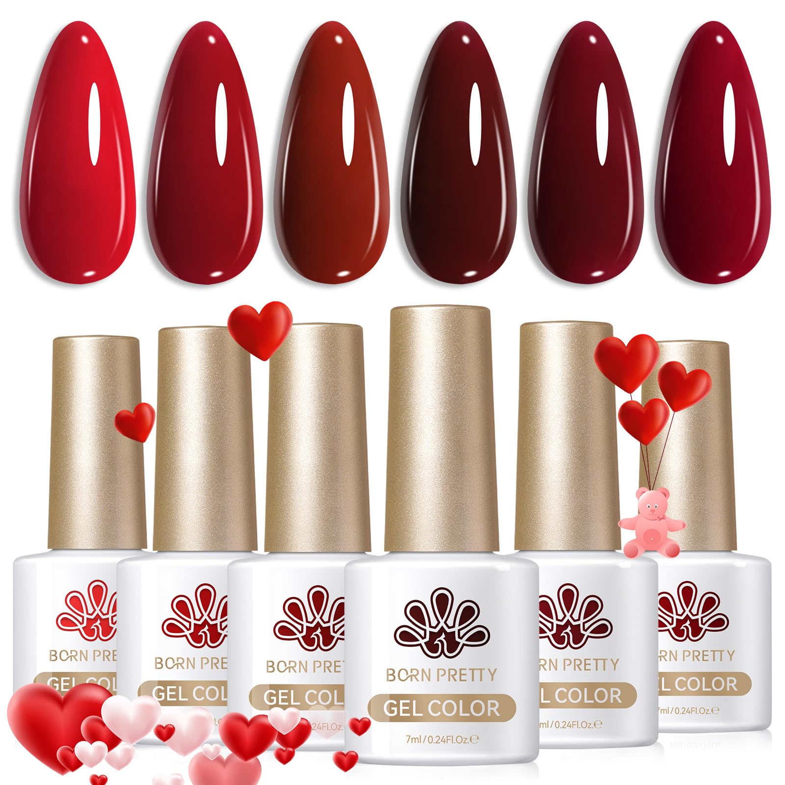 Born Pretty Burgundy gel uñas: muestra de color para manicura duradera y brillo.