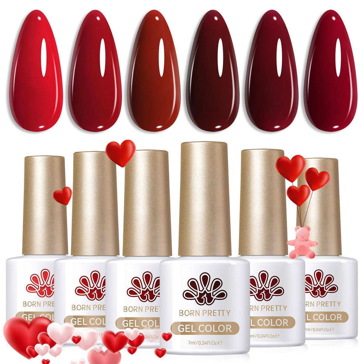 Born Pretty Burgundy gel uñas: muestra de color para manicura duradera y brillo.