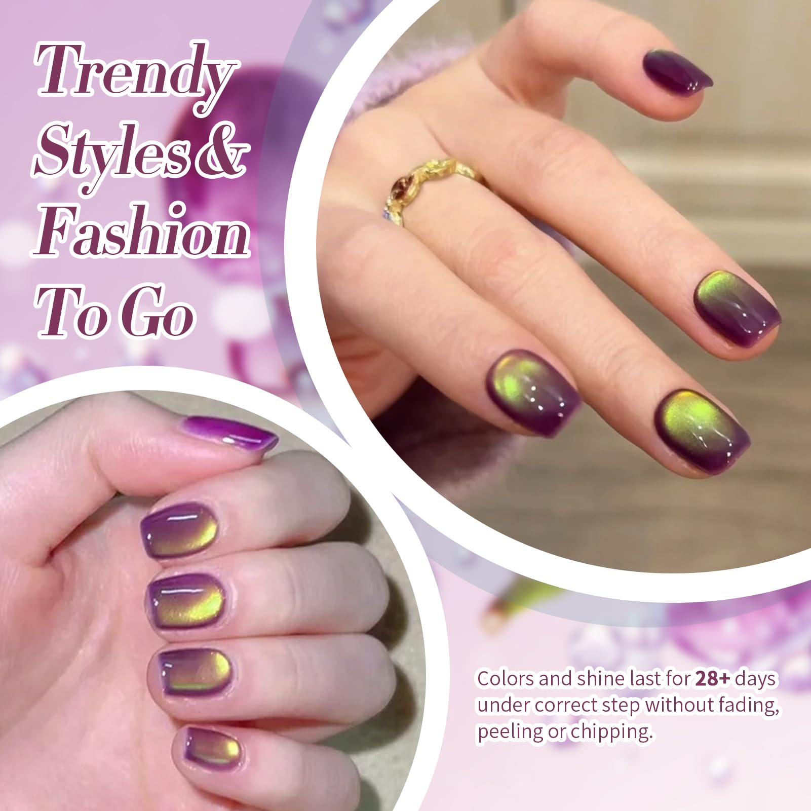 Born Pretty Cat Magnetic Eye Gel Nail Polish, durabilidad de hasta 21 días con brillo intenso.