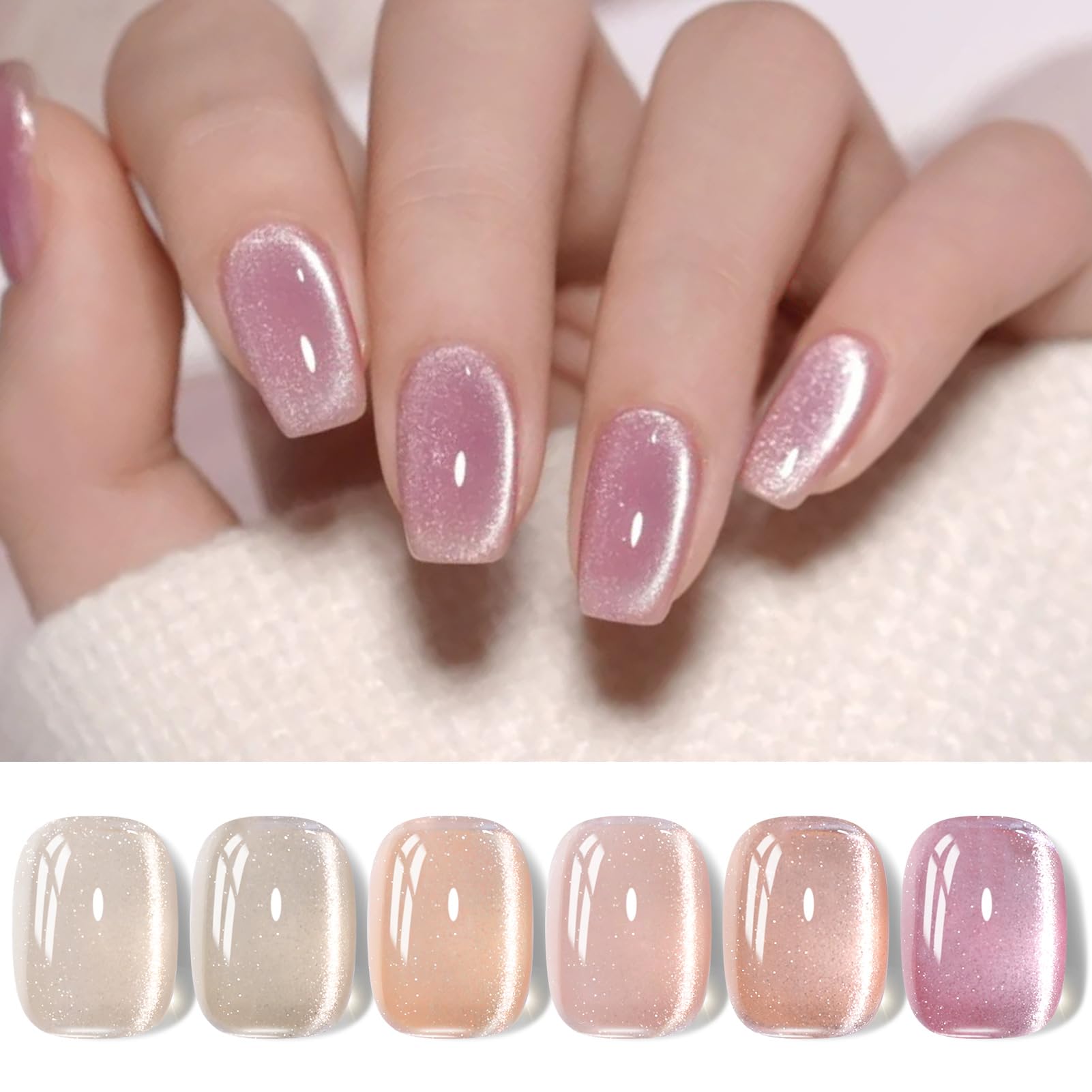 Born Pretty laca gel gatito magnetico, destellos rosa luna para uñas elegantes.