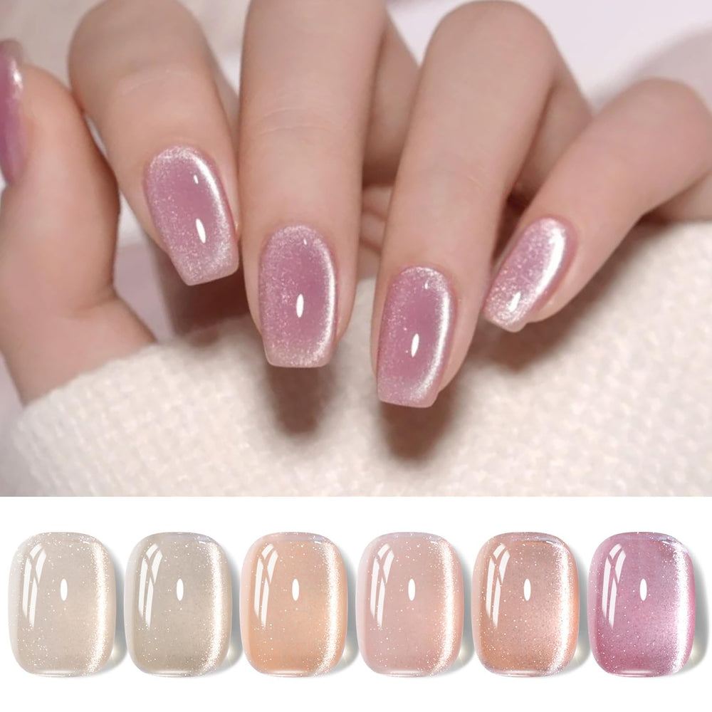Born Pretty laca gel gatito magnetico, destellos rosa luna para uñas elegantes.