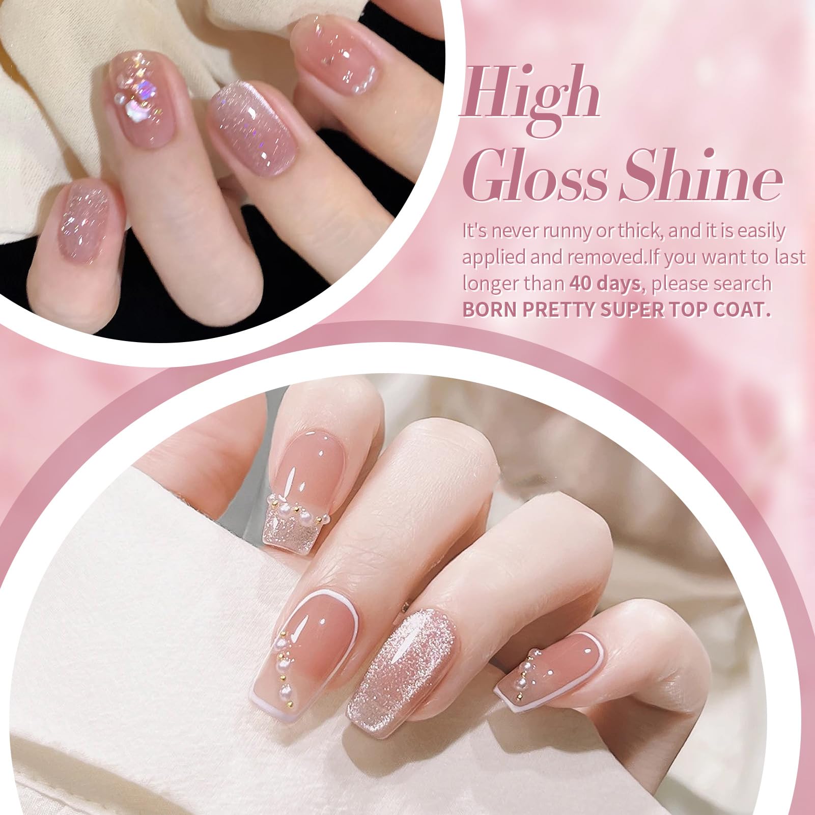 Born Pretty laca gel efecto cristal rosa luna para uso diario.