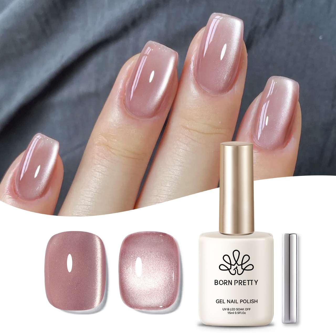 Esmalte magnético ojo de gato Born Pretty frente a la botella, brillo intenso