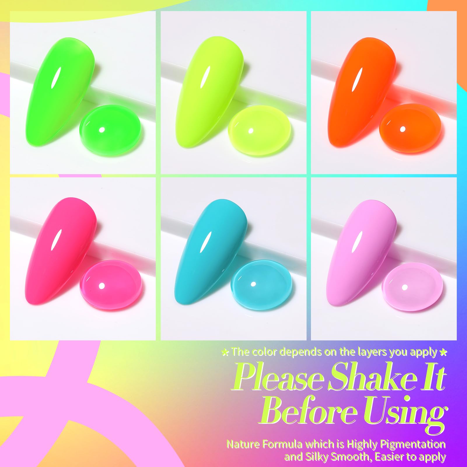 Born Pretty: colores neon de gel para uñas en el set de Born Pretty