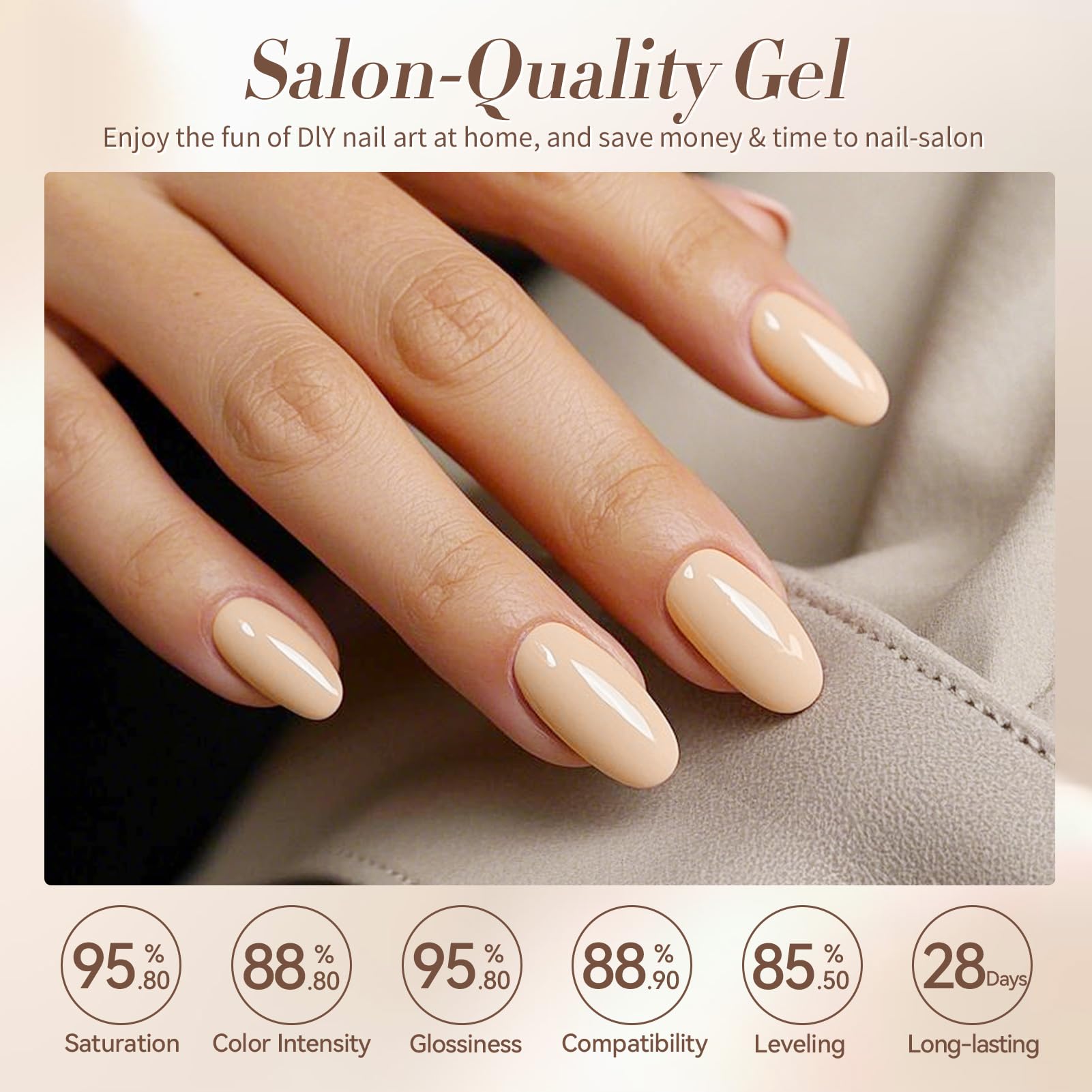 Born Pretty gel nude beige cálido, neutralidad elegante para uñas largas