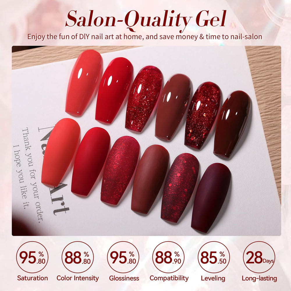 Born Pretty gel rojo con purpurina, destellos brillantes para uñas.
