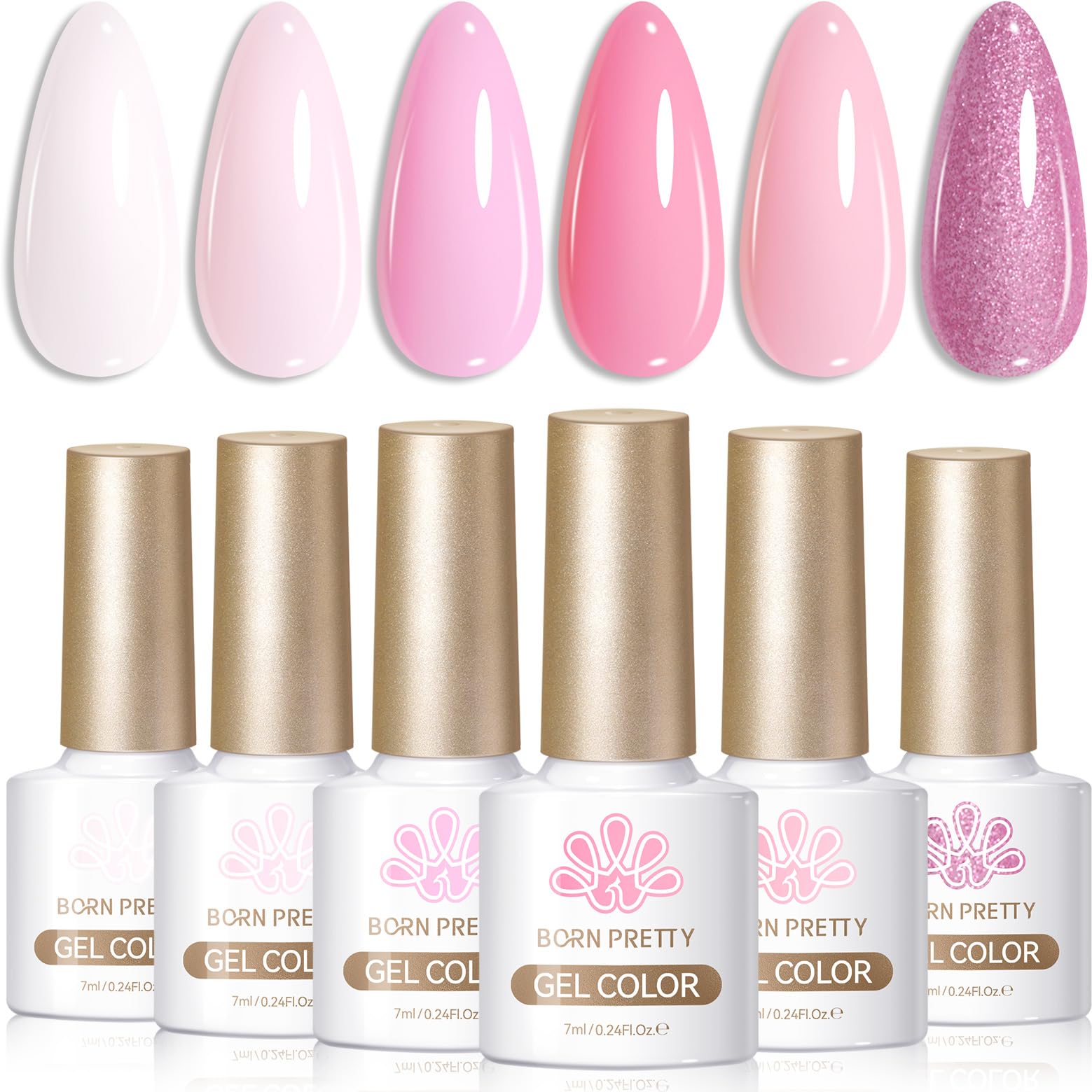 Born Pretty set de esmalte gel rosado con seis colores, ideal para manicura en casa.