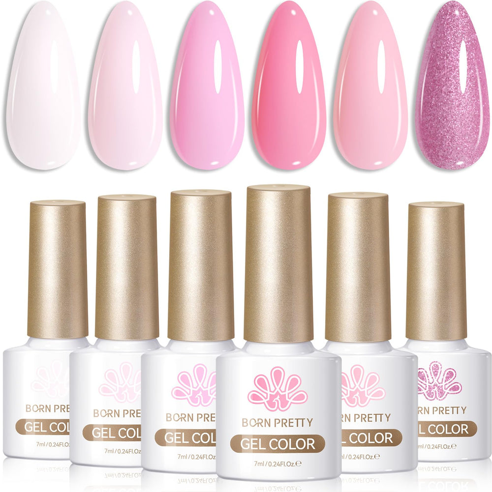 Born Pretty set de esmalte gel rosado con seis colores, ideal para manicura en casa.