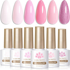 Born Pretty set de esmalte gel rosado con seis colores, ideal para manicura en casa.