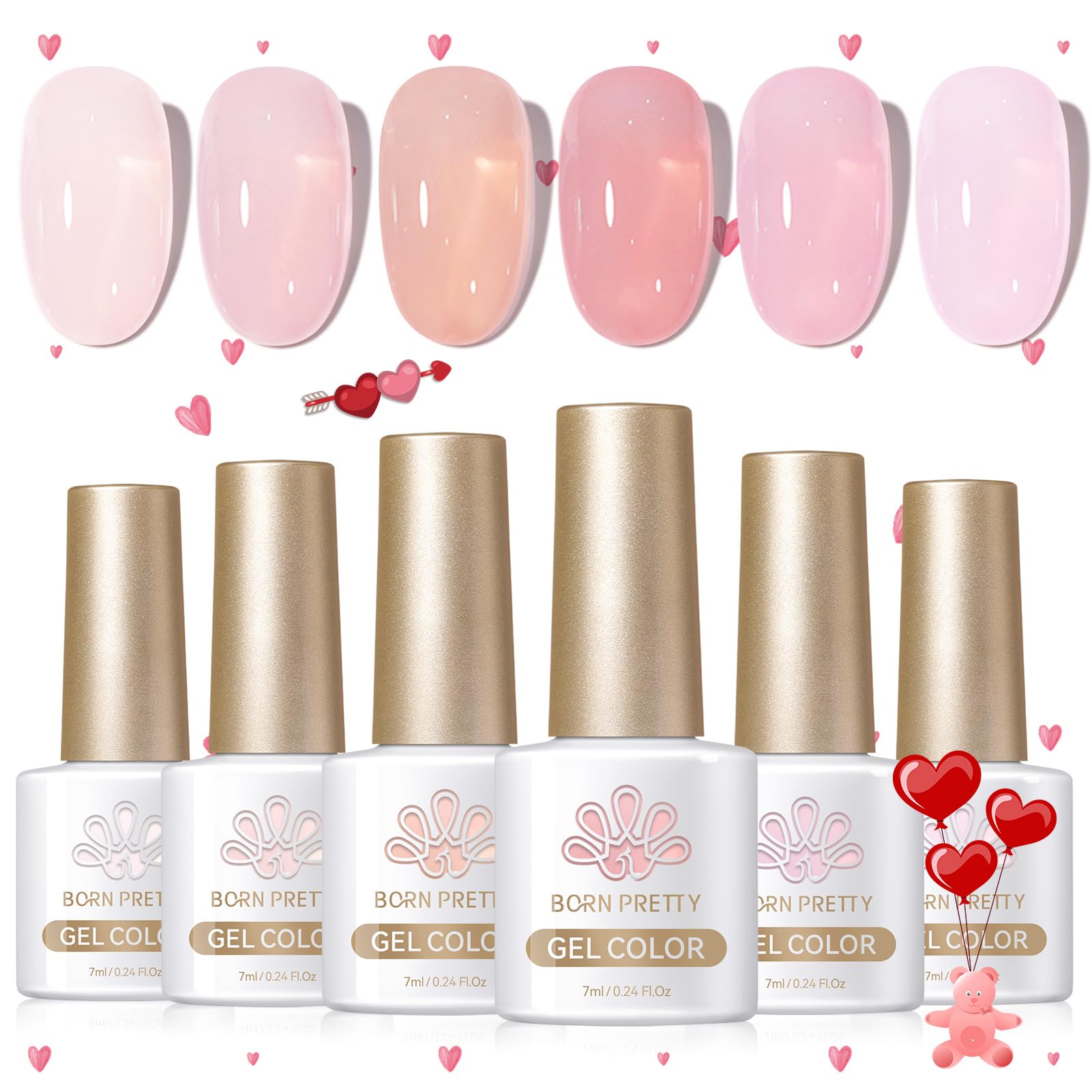 Born Pretty: esmaltes gel Jelly rosa translúcido en botellas para manicura casera