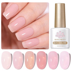 Born Pretty esmalte gel Jelly rosa translúcido, acabado suave en uñas