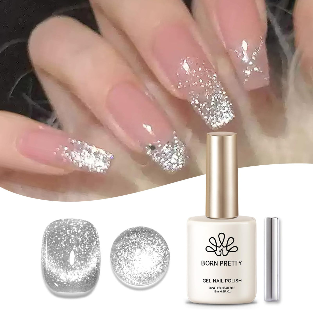 Born Pretty gel magnético para uñas, efecto ojo de gato plateado, acabado brillante.