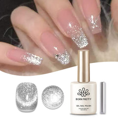 Born Pretty gel magnético para uñas, efecto ojo de gato plateado, acabado brillante.