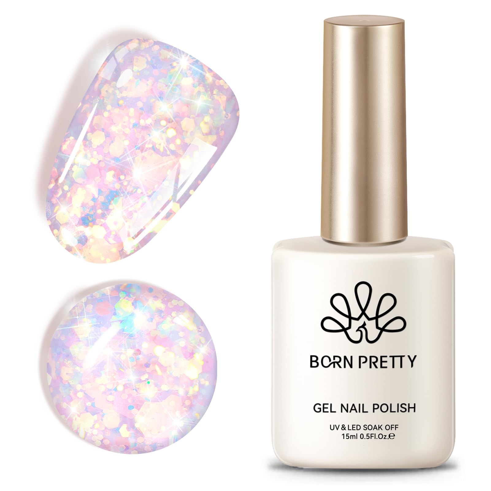Born Pretty pink glitter gel polish bottle; at-home manicure sparkle