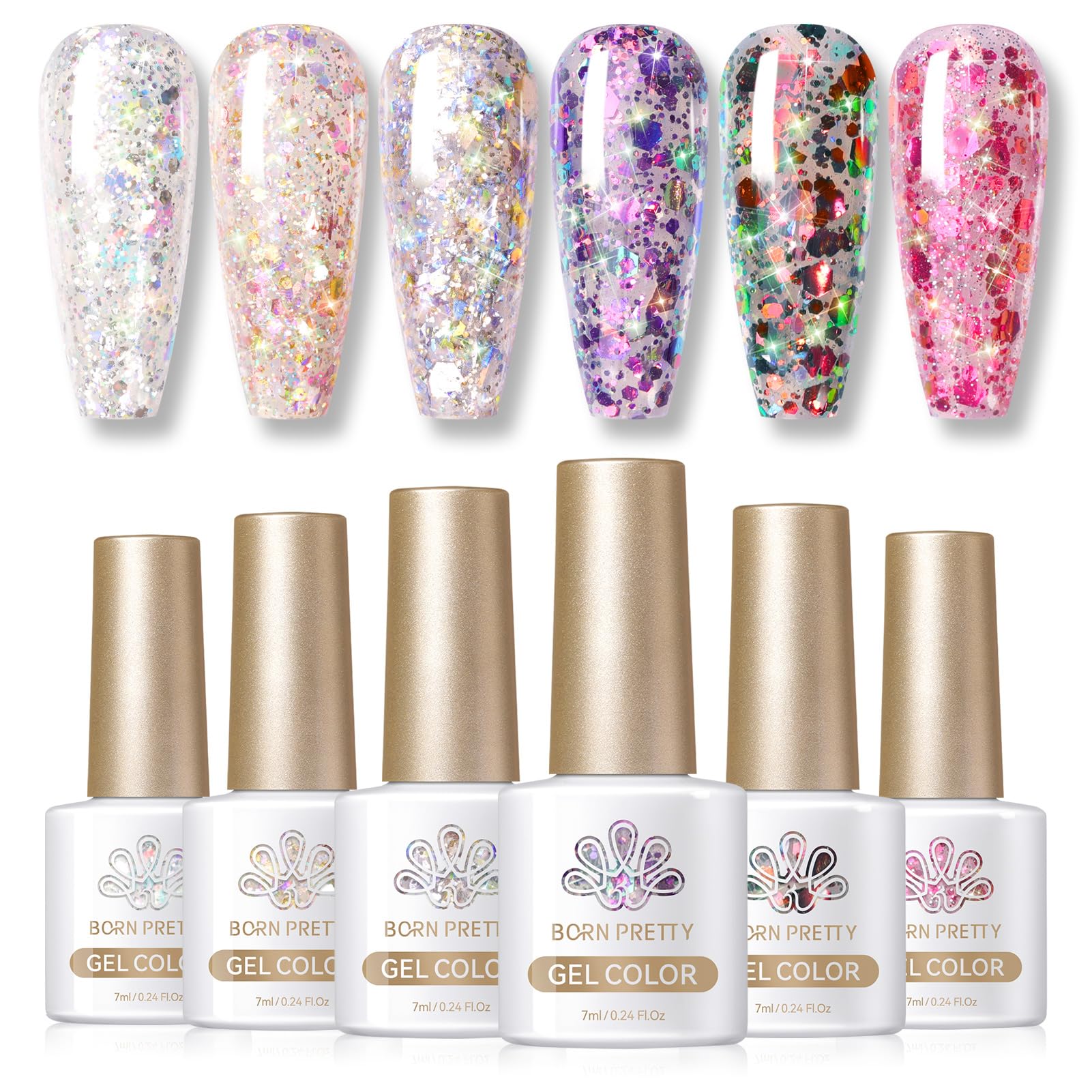 Born Pretty glitter sequins gel nail polish pink bottle close-up for vibrant sparkle.