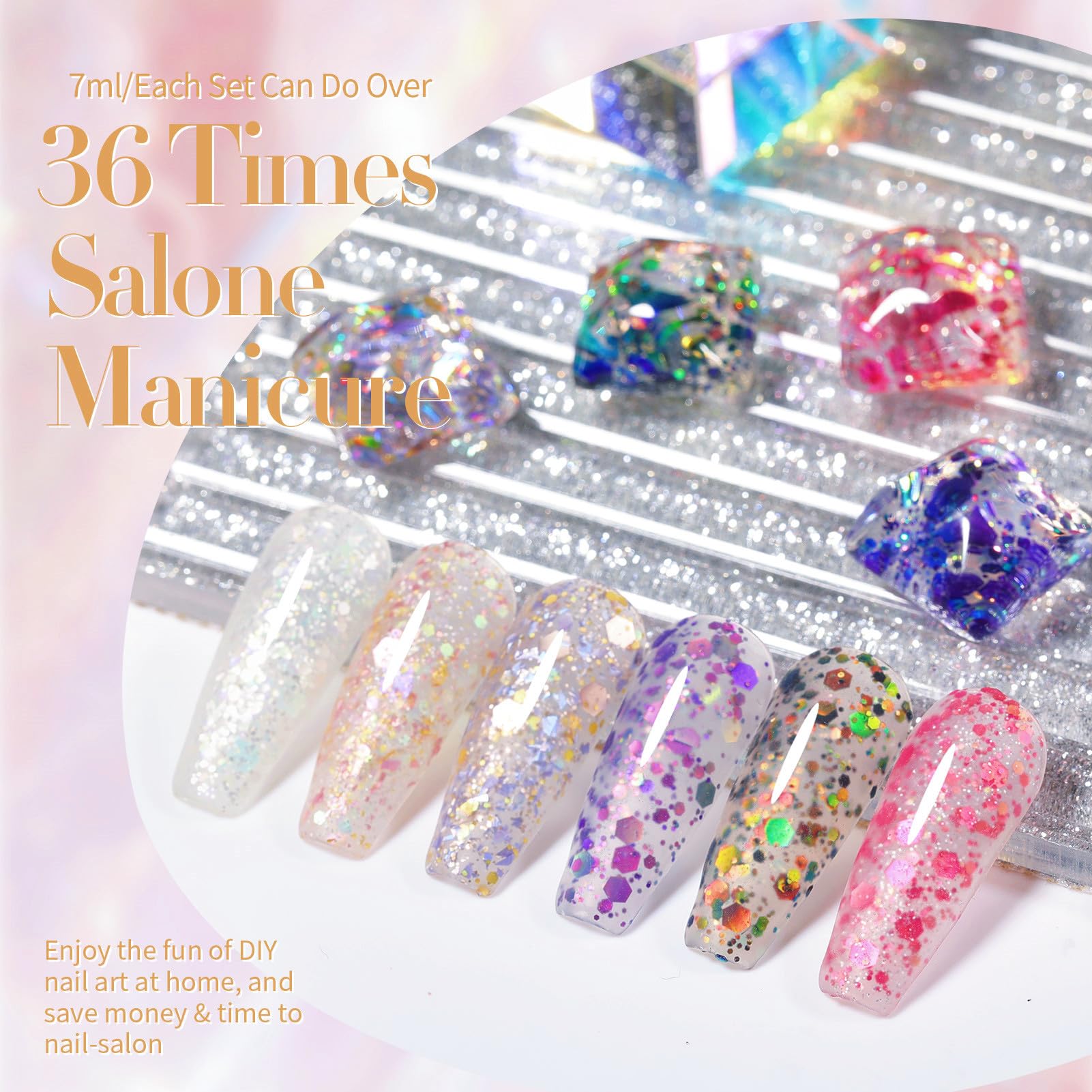Born Pretty glitter sequins gel nail polish green bottle close-up for fresh nails.