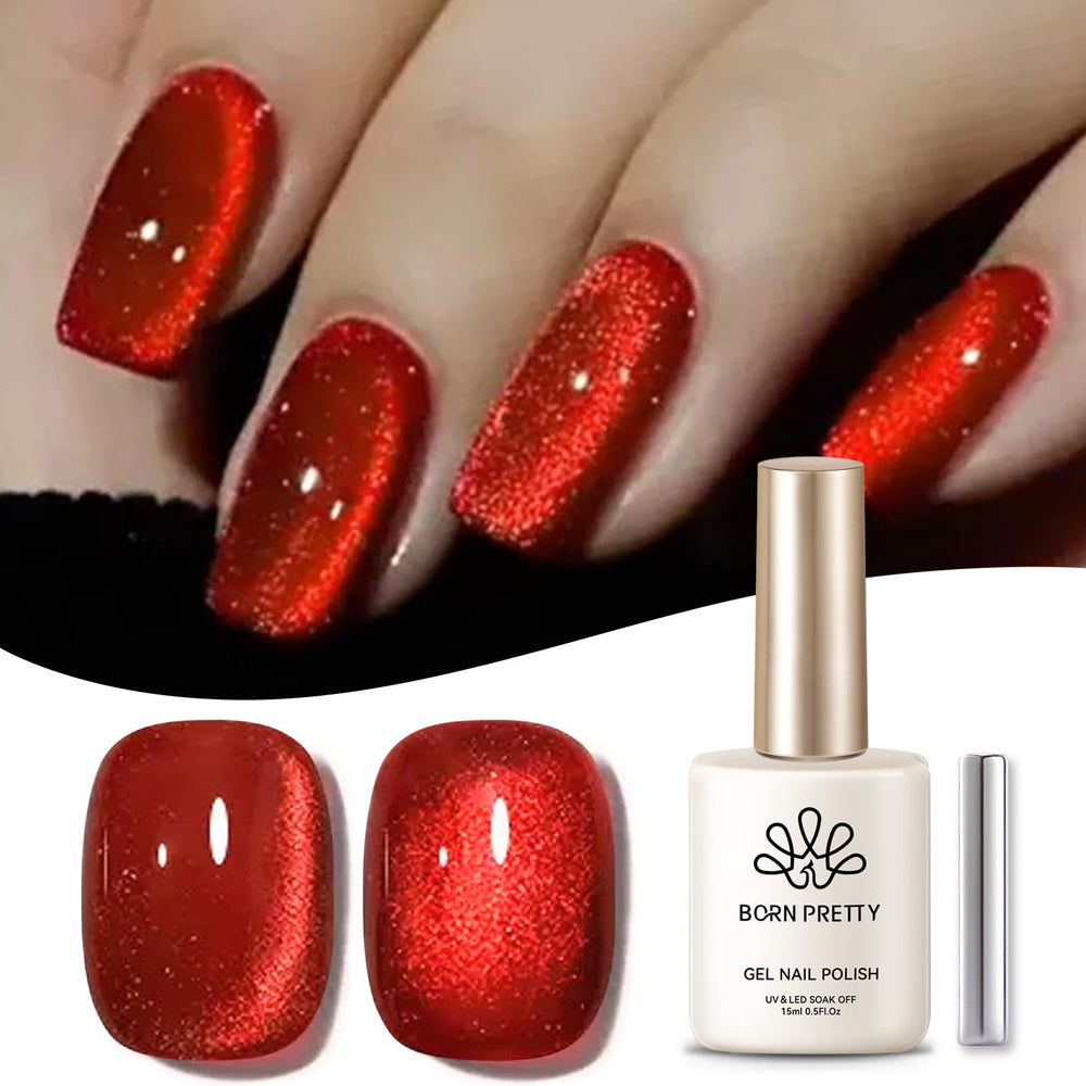 Born Pretty holographic glitter red nail polish reflecting light for eye-catching manicures.