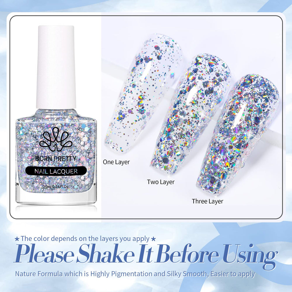 Born Pretty holographic nail polish brush delivering smooth glitter application.