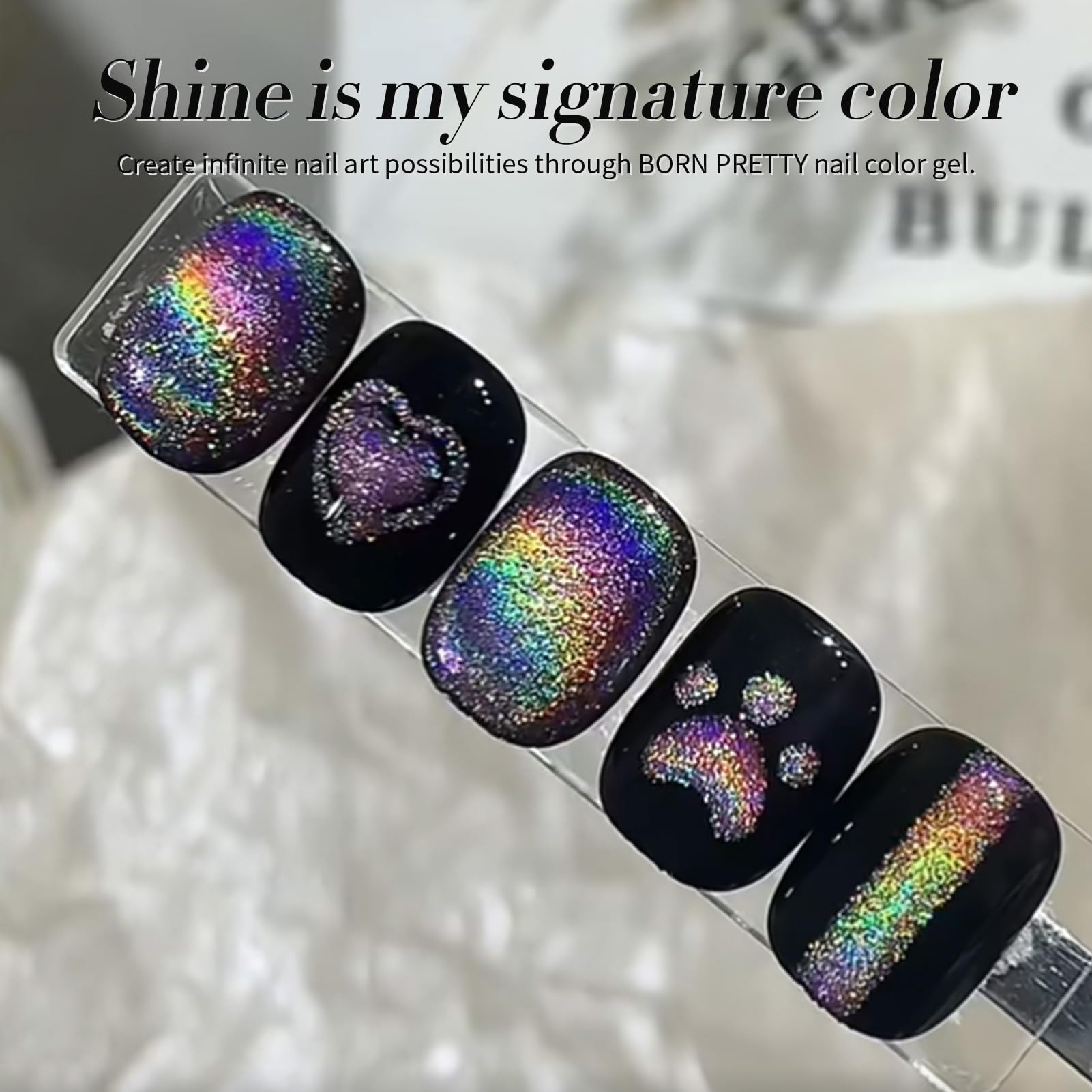 Born Pretty holographic rainbow glitter under lights delivers eye-catching shimmer