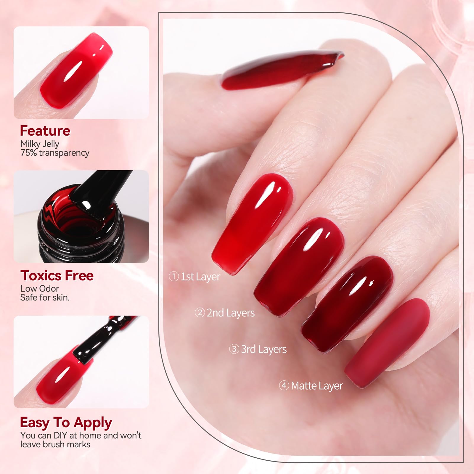 Born Pretty jelly burgundy is gift-ready for holidays and occasions.