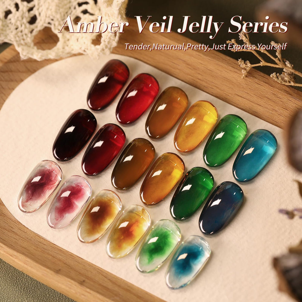 Born Pretty Jelly Gel Nail Polish, capas 1-3 muestran distintos efectos.