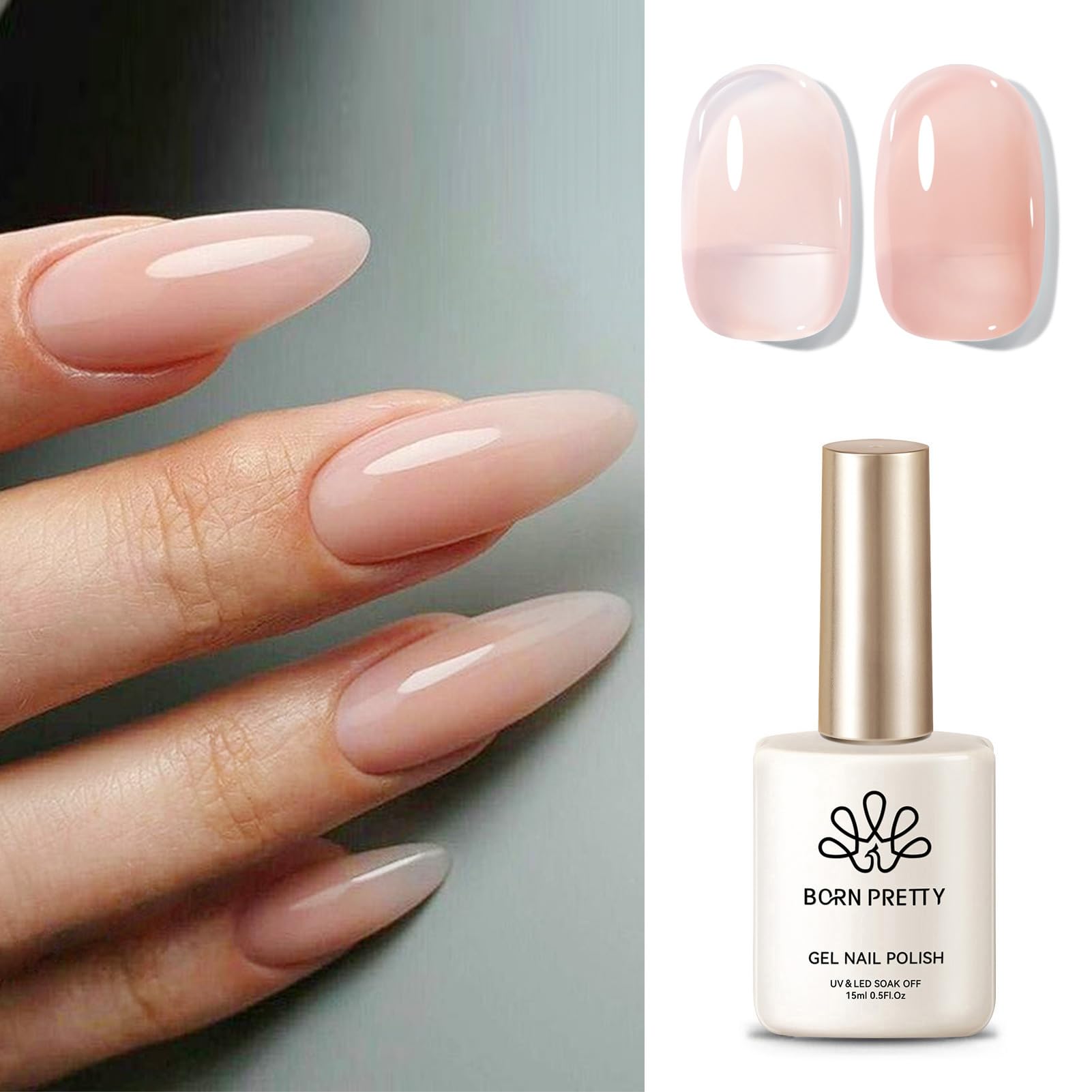 Born Pretty Jelly Nude Gel Polish bottle with translucent nude shade for natural nails.