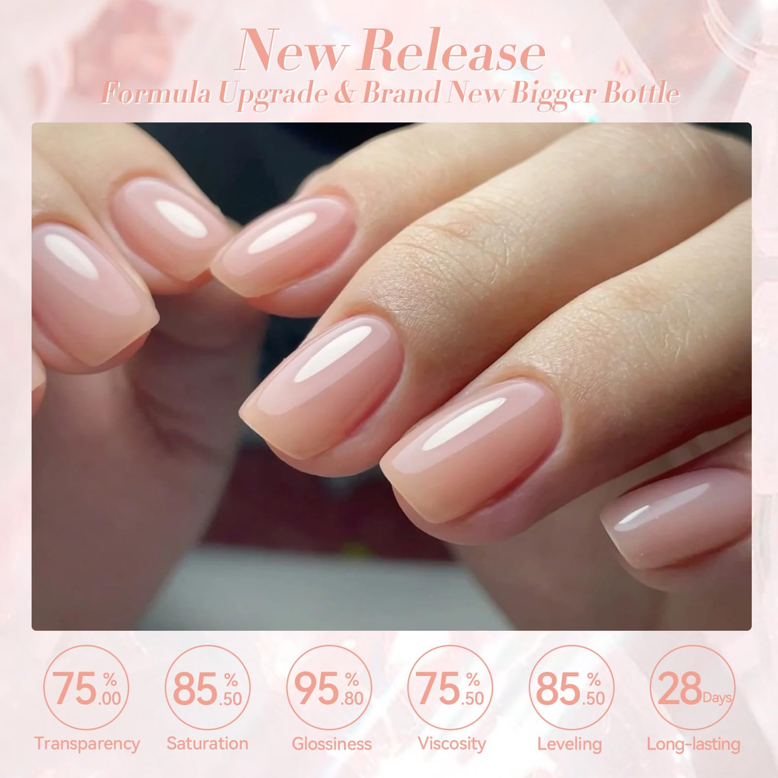 Born Pretty Jelly Nude Gel Polish swatches show layered jelly color from sheer to solid.