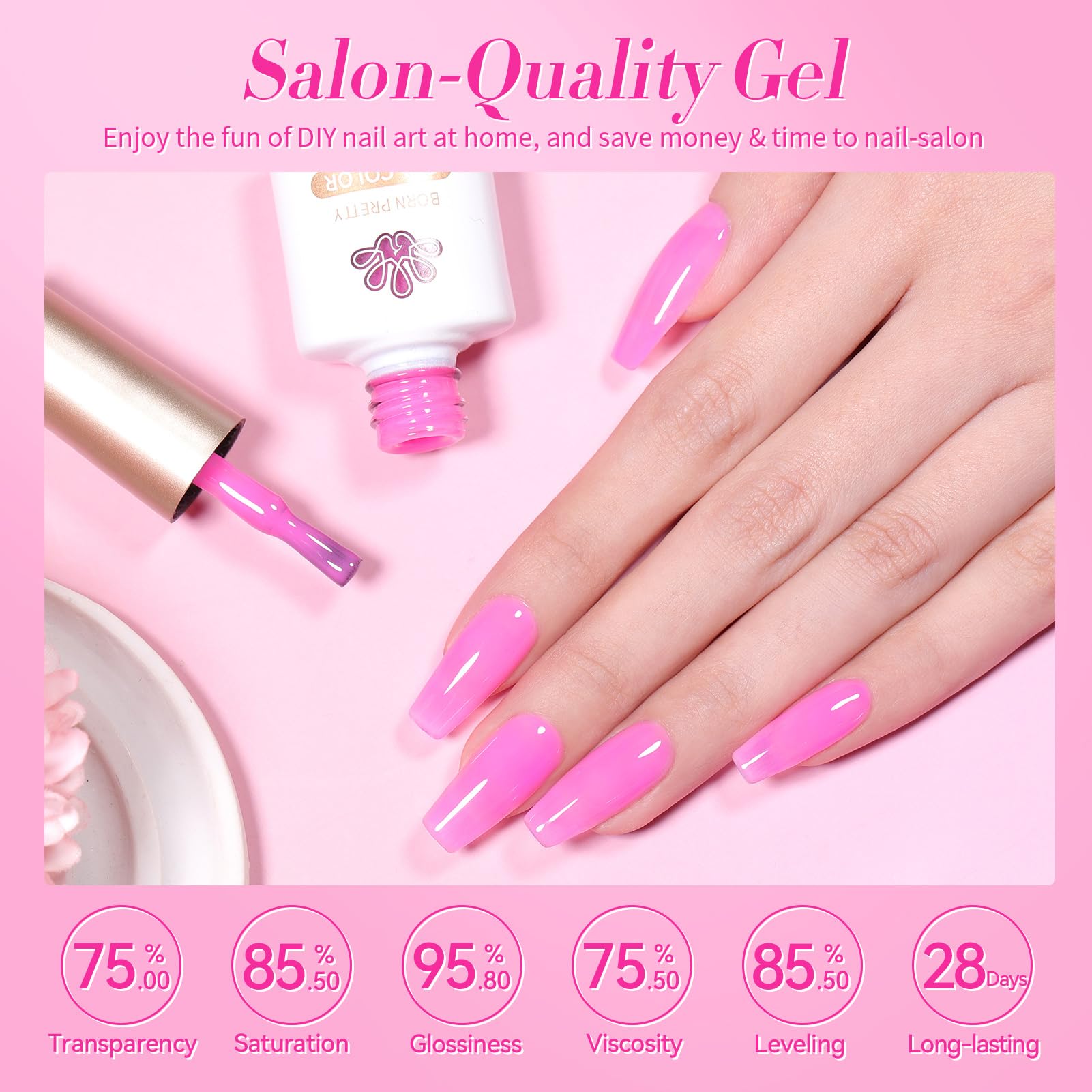 Born Pretty Jelly Rosa Leche: color rosa lechoso con brillo moderado.