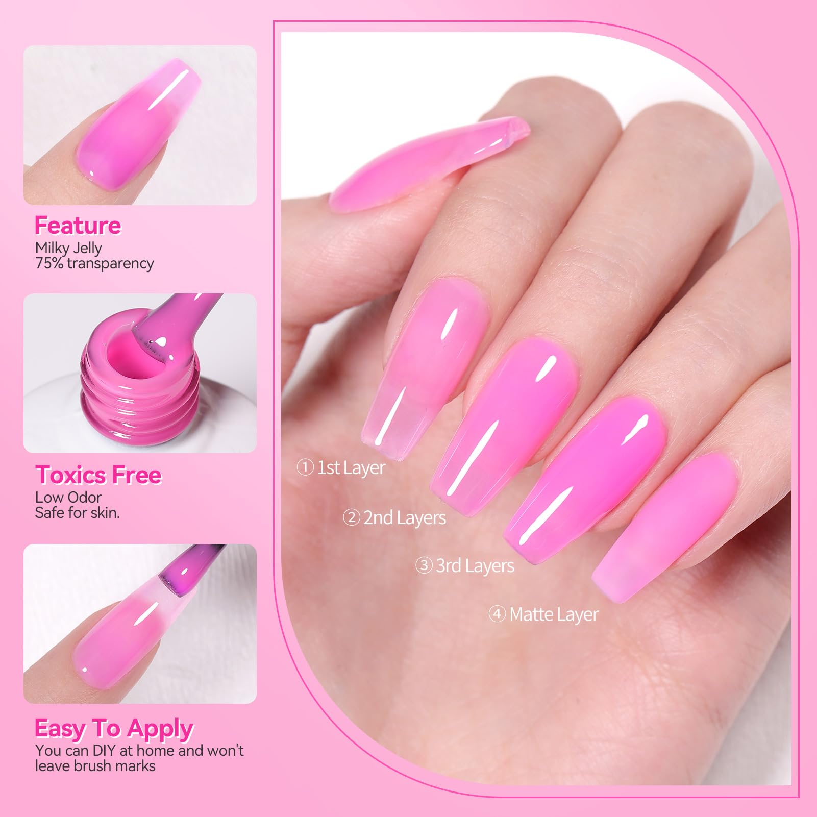 Born Pretty Jelly Rosa Leche: aspecto glassy para uñas pulidas.