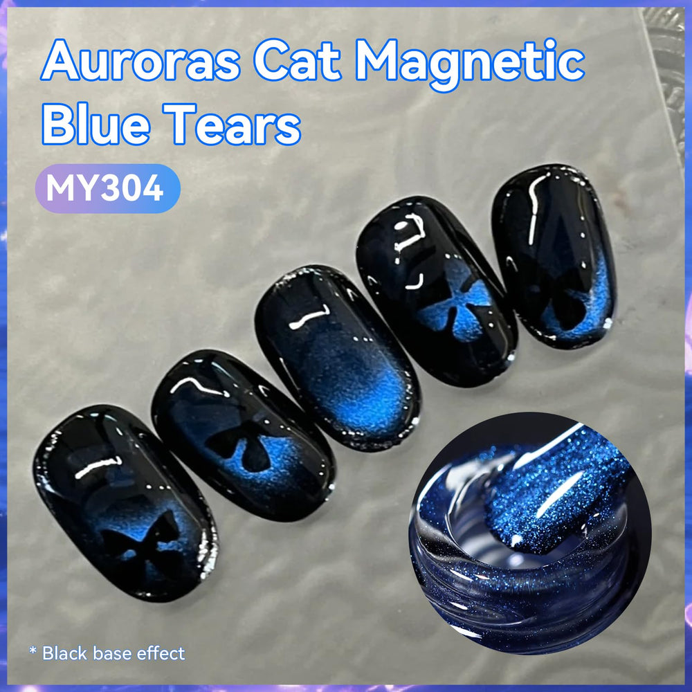 Magnetic pattern creates chic cat-eye effect on nails.