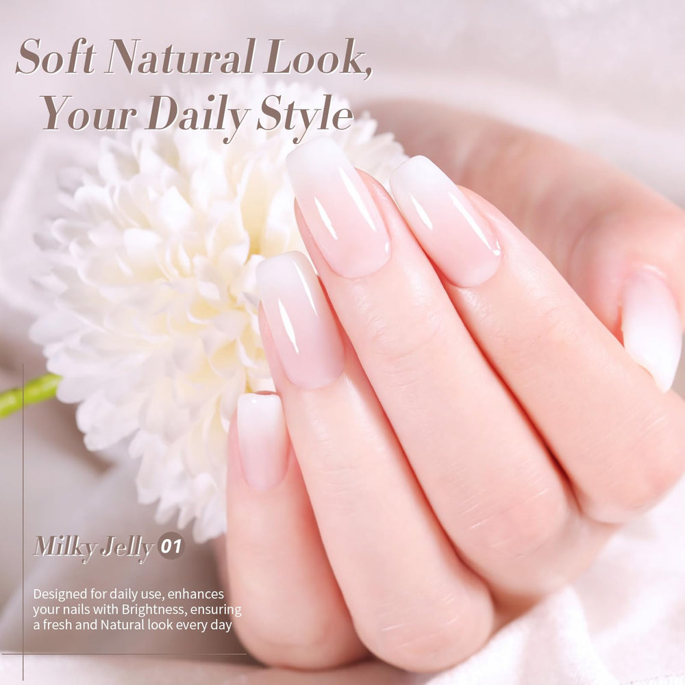 Nails with milky translucent finish for a soft, wearable look with Born Pretty.