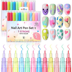 Born Pretty Nail Art Pens Set with 12 neon colors for creative DIY manicures.