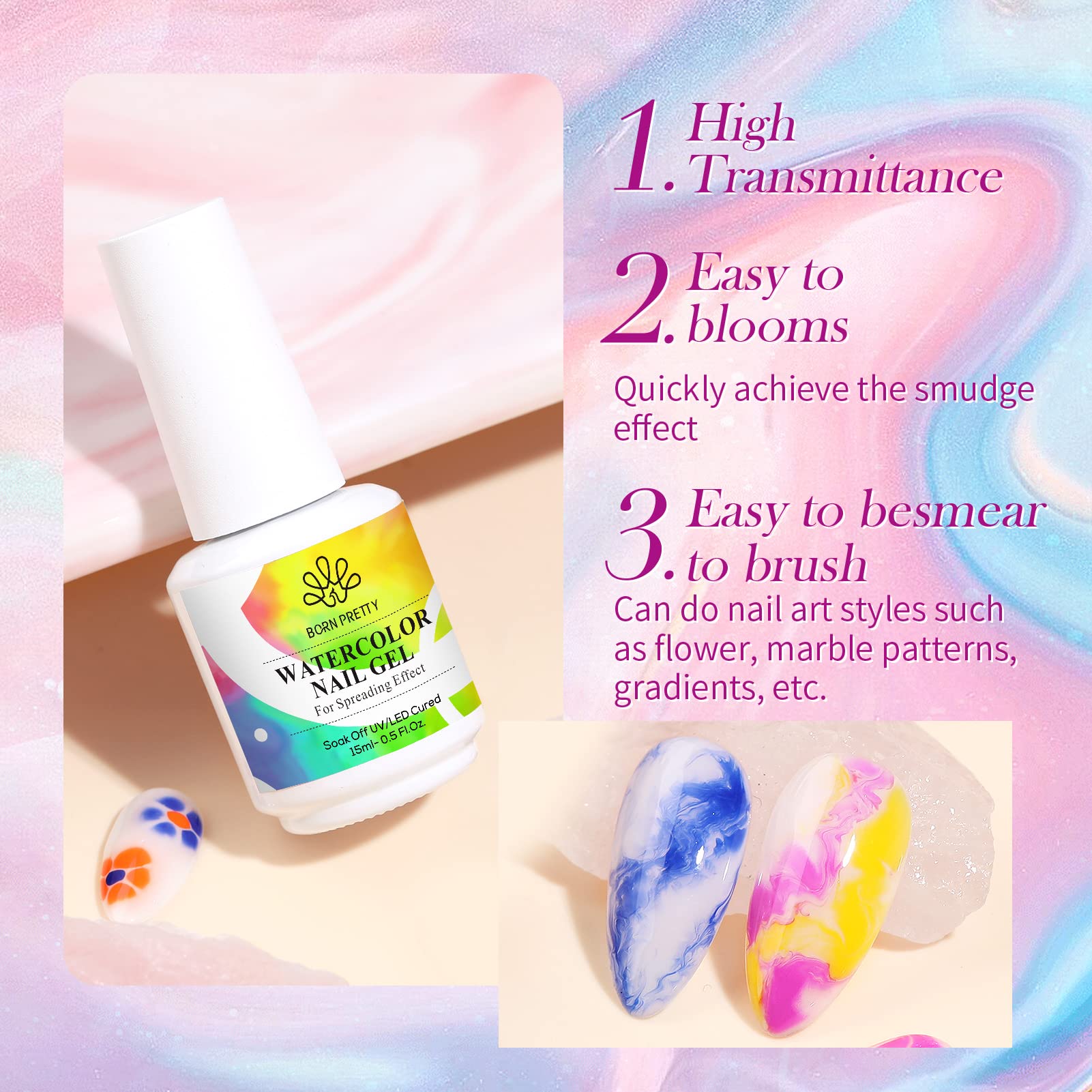 Base coat recommended for best bloom with Born Pretty Blooming Gel