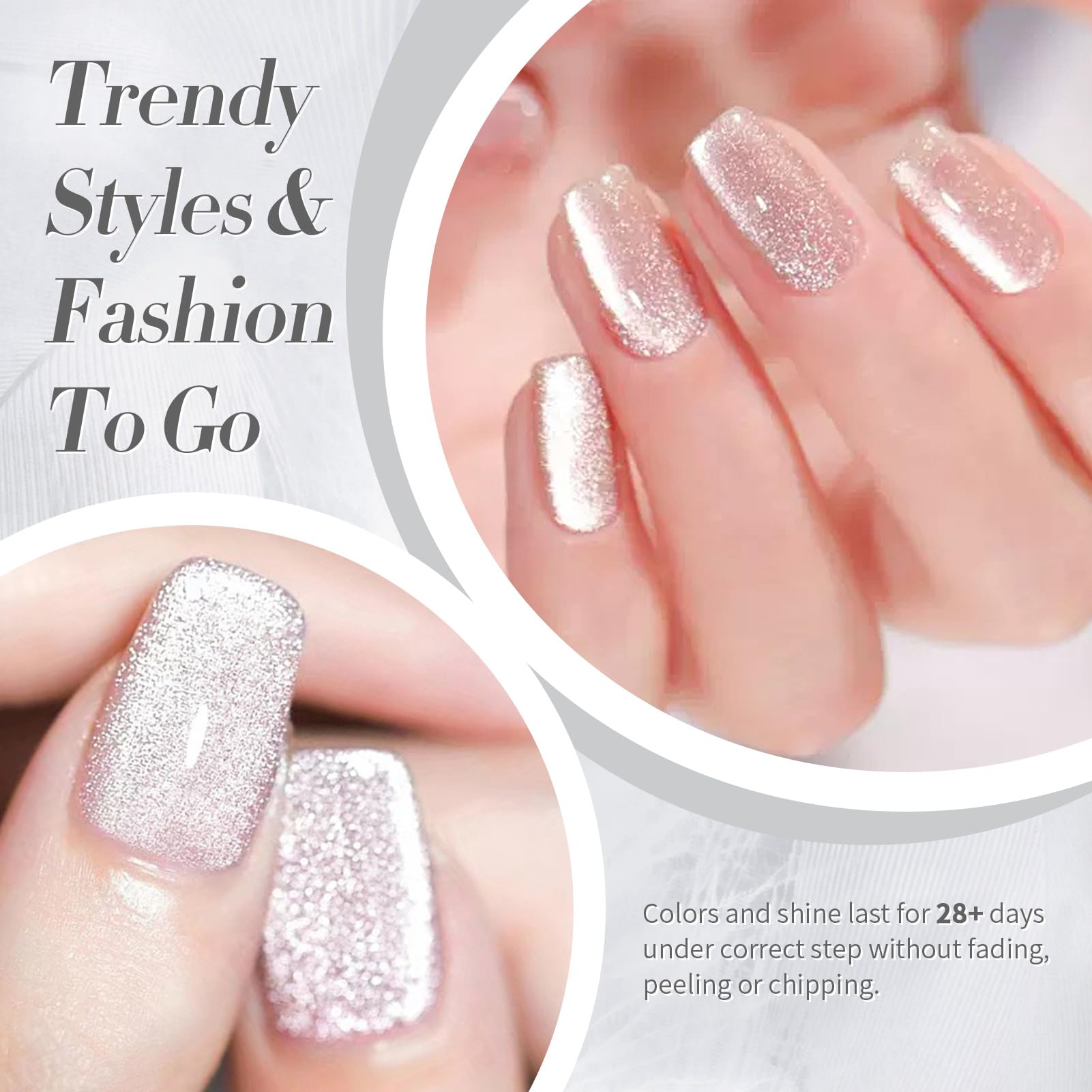 Born Pretty nude pink magnetic gel swatches on nails