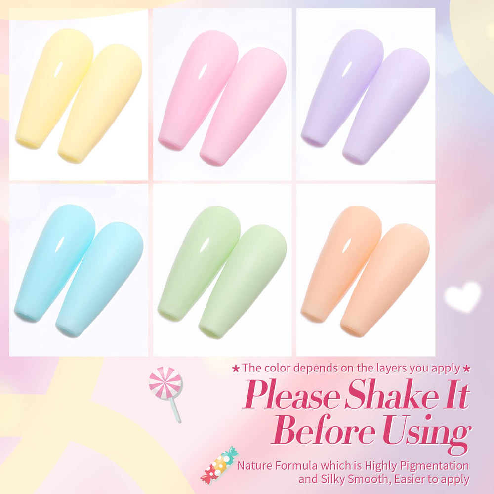 Born Pretty set pastel gel uñas tonos macaroon para manicura primaveral.
