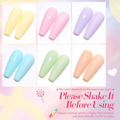 Born Pretty set pastel gel uñas tonos macaroon para manicura primaveral.