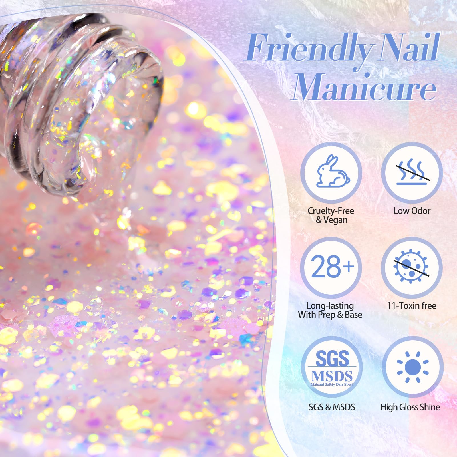 Pink glitter sequins on nail detail from Born Pretty gel polish