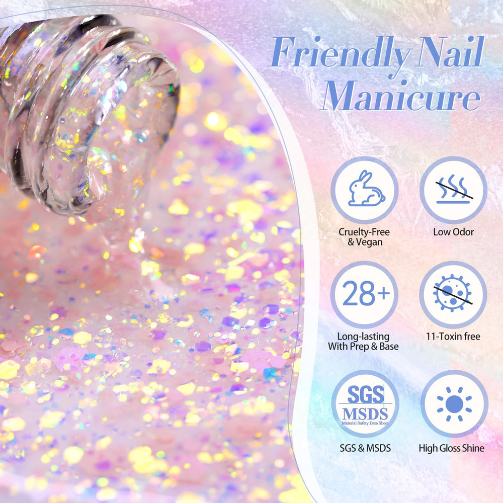 Pink glitter sequins on nail detail from Born Pretty gel polish