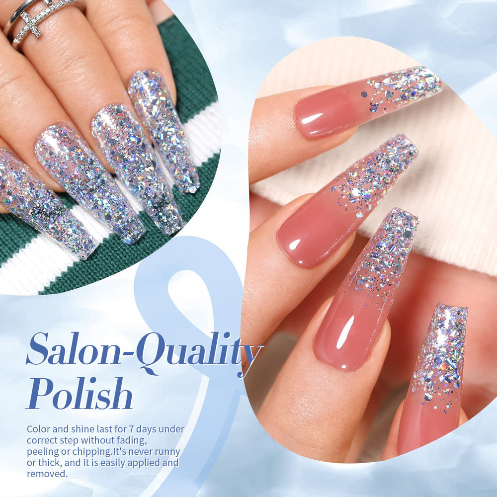 Born Pretty nail polish top coat with silver glitter adds texture.