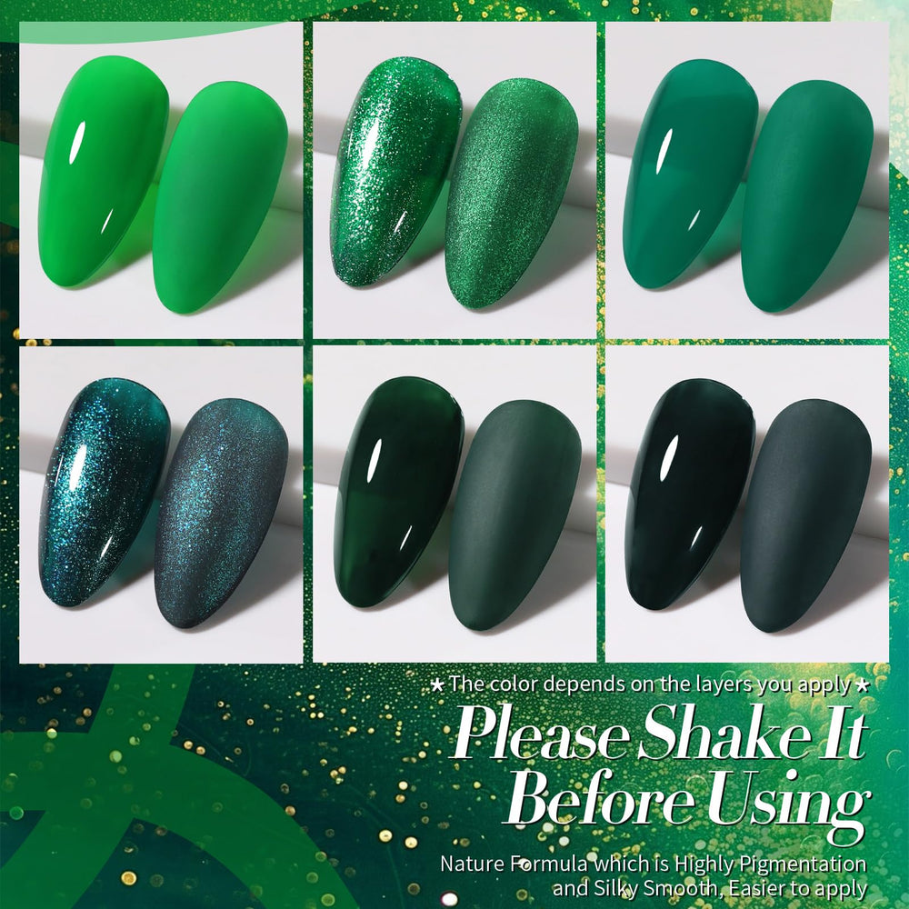 Born Pretty st-patricks-day-green-gel-nail-polish-6-colors celebrates with six green shades