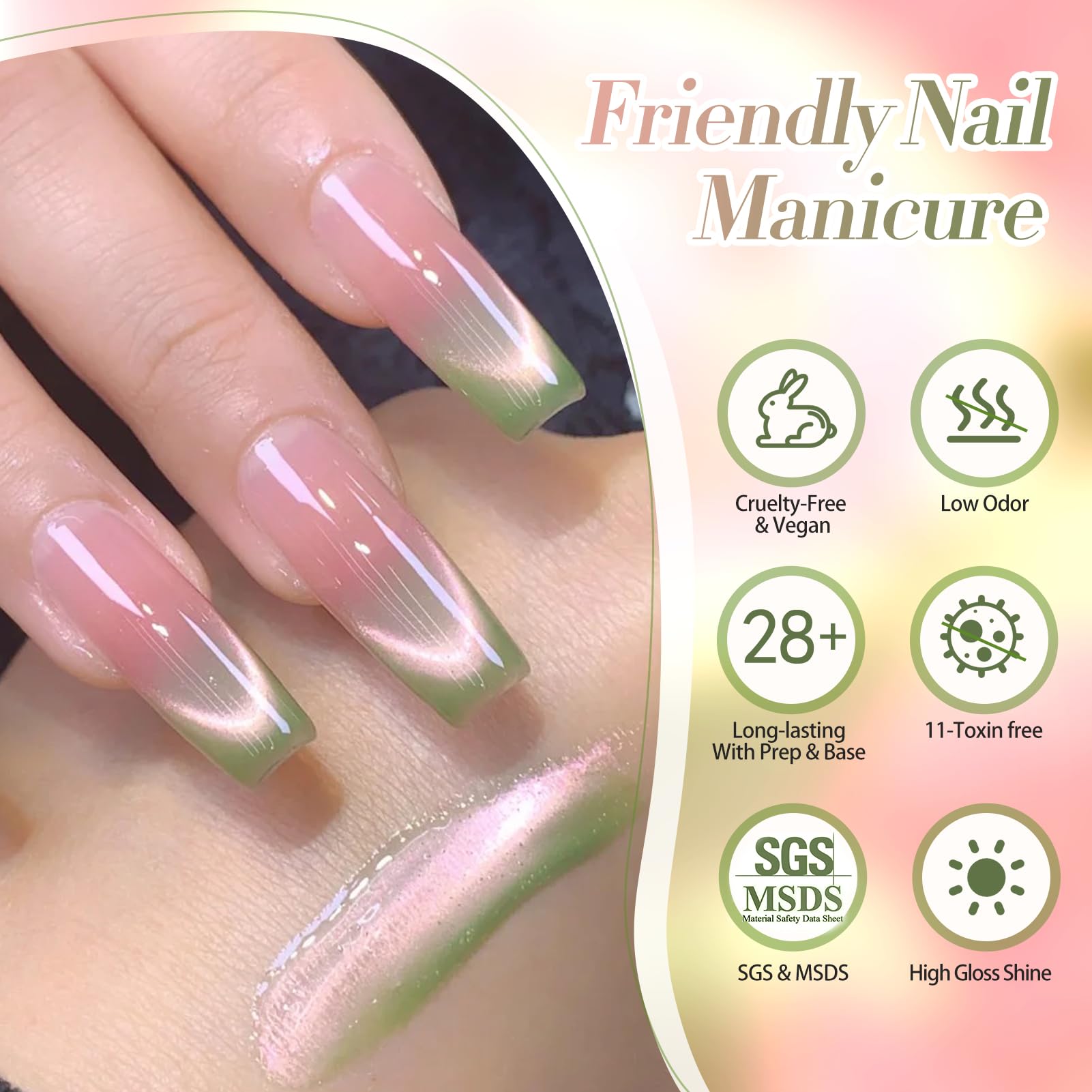 Born Pretty Sweet Guava Green Pink magnet design on nails
