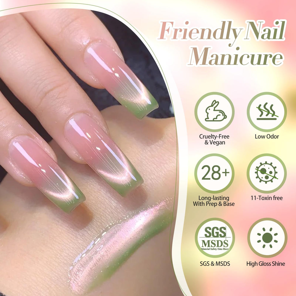 Born Pretty Sweet Guava Green Pink magnet design on nails