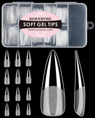 BornByMe soft gel nail tips with long stiletto design for salon or DIY use.