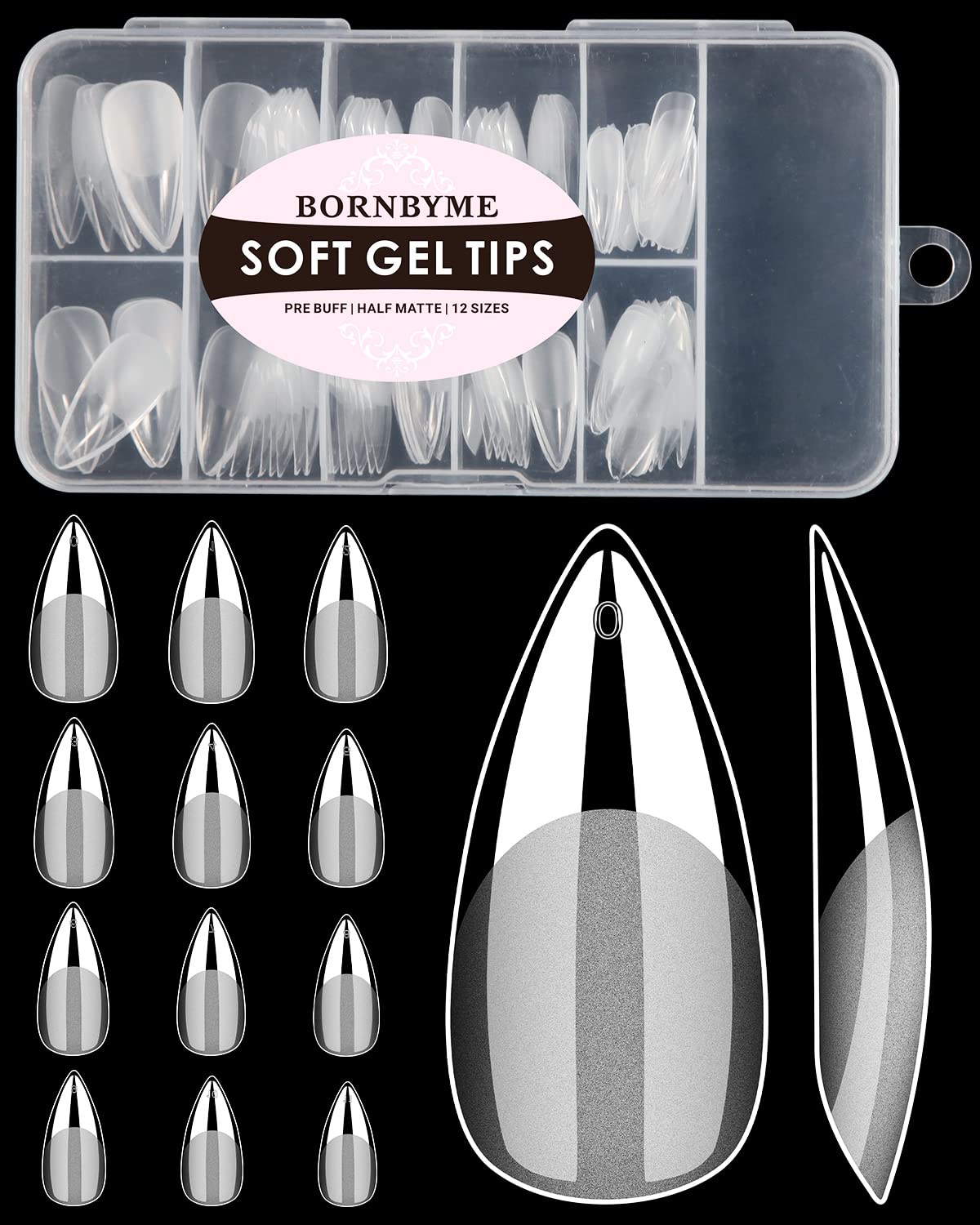 BORNBYME soft gel nail tips in medium stiletto for easy extensions
