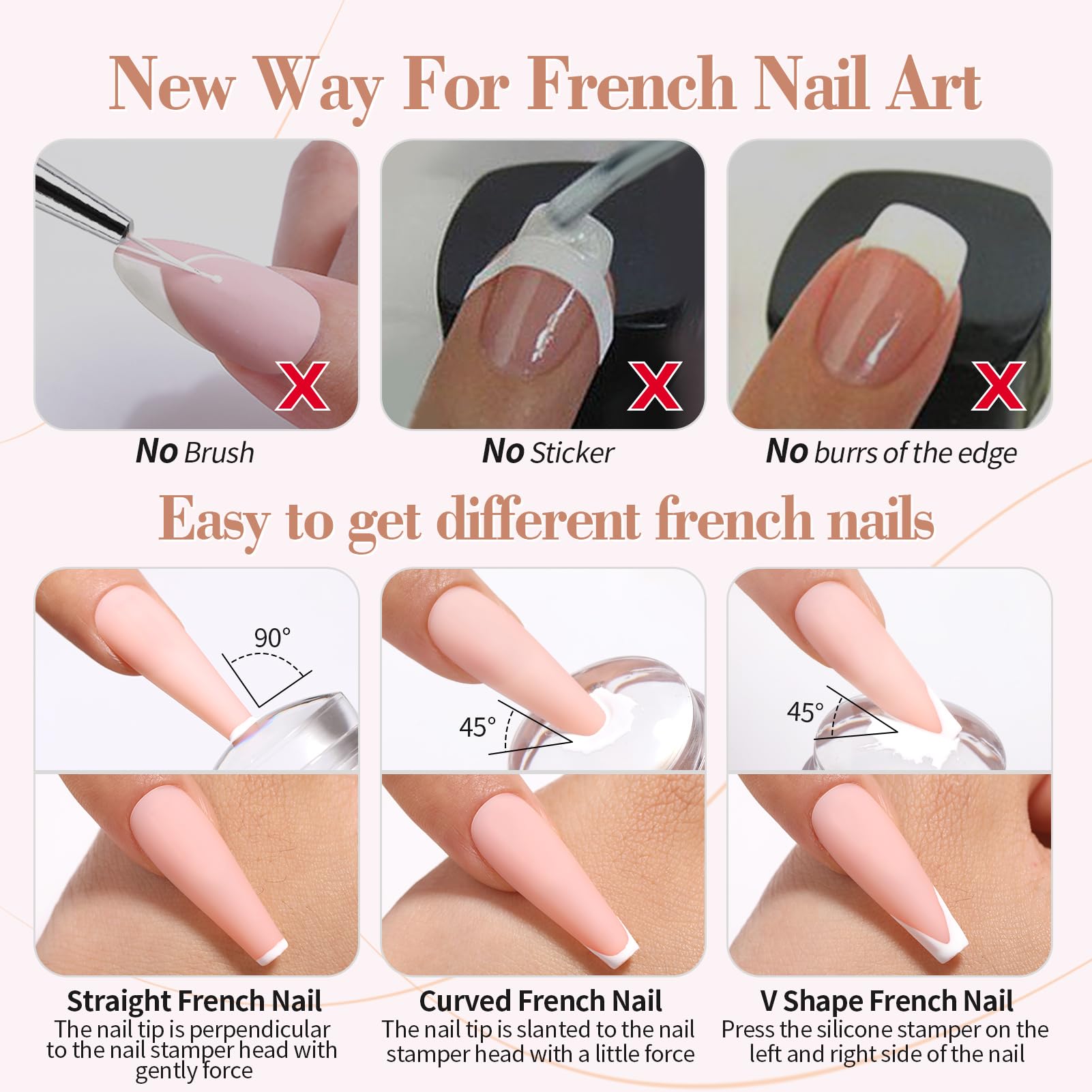 Born Pretty French manicure demonstration showing stamping on natural nails.